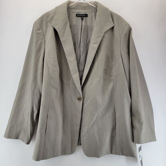 Lafayette 148 Blazer Jacket Womens 24 Gray Taupe NEW Corpcore Career Cotton Wool